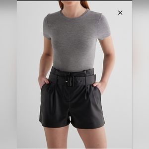 NWT Express super high waisted paperbag faux leather shorts